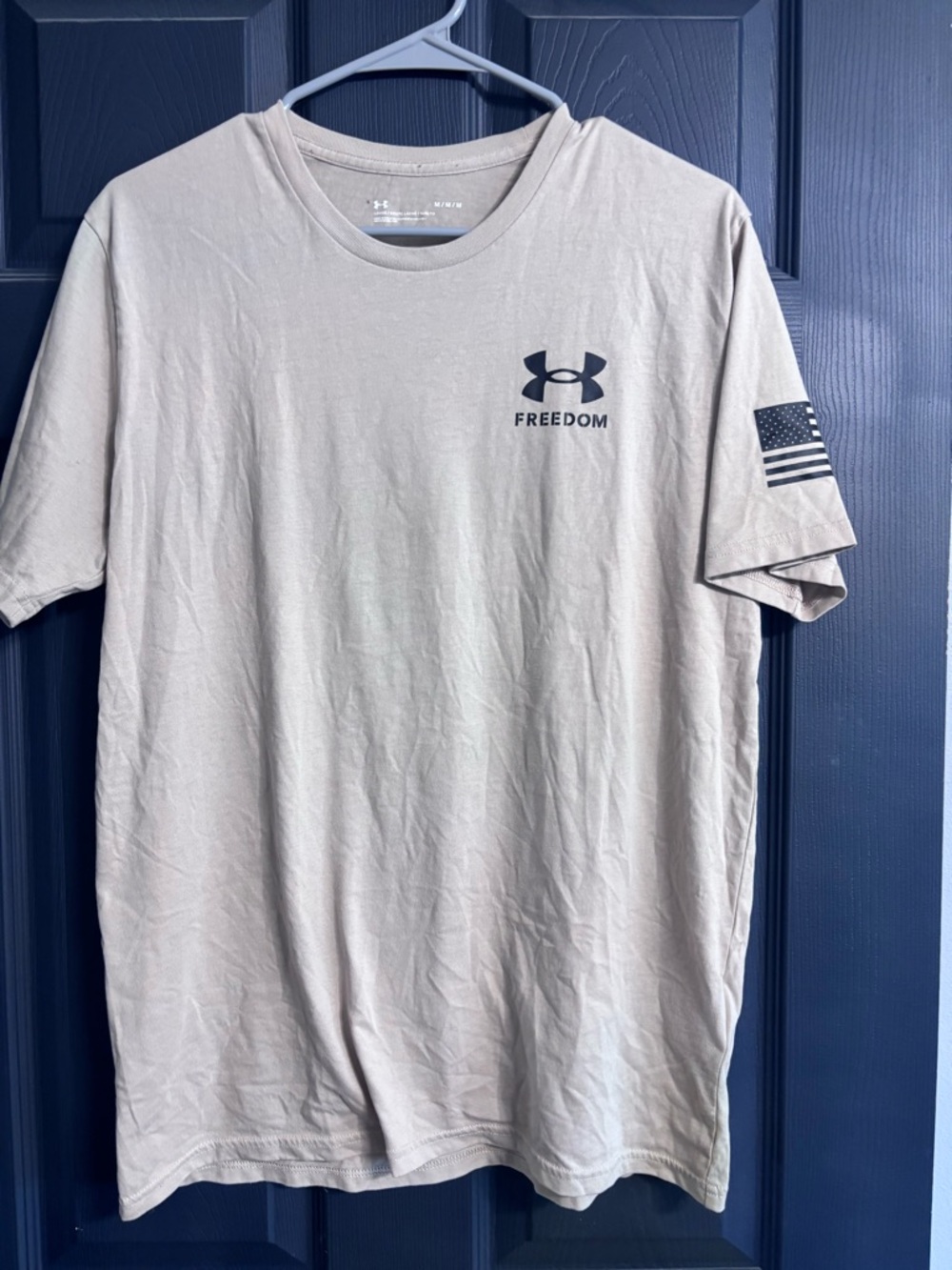 Under Armour Freedom Short Sleeve Tee in Light Tan with Black Logo
